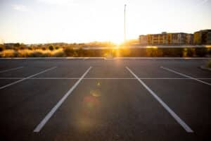Sunset over an empty parking lot