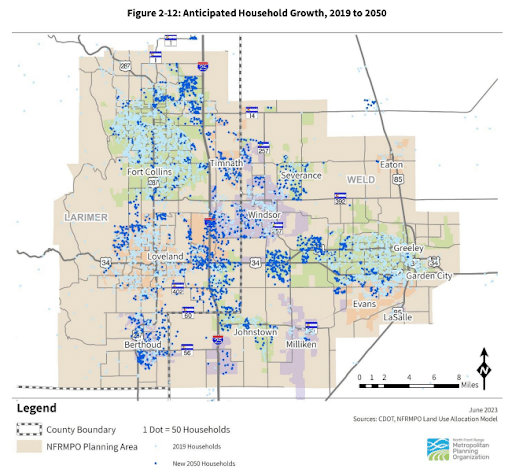 Map showing anticipated household growth 2019-2050