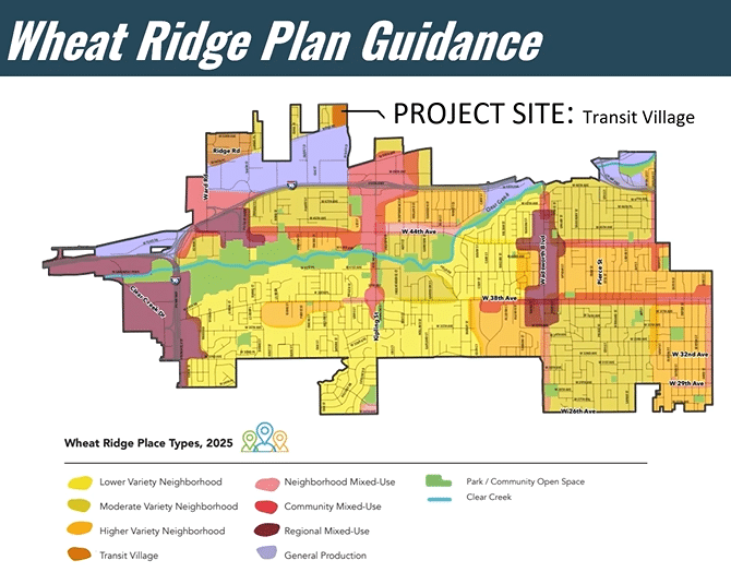Map showing Wheat Ridge and the intended TOC site.